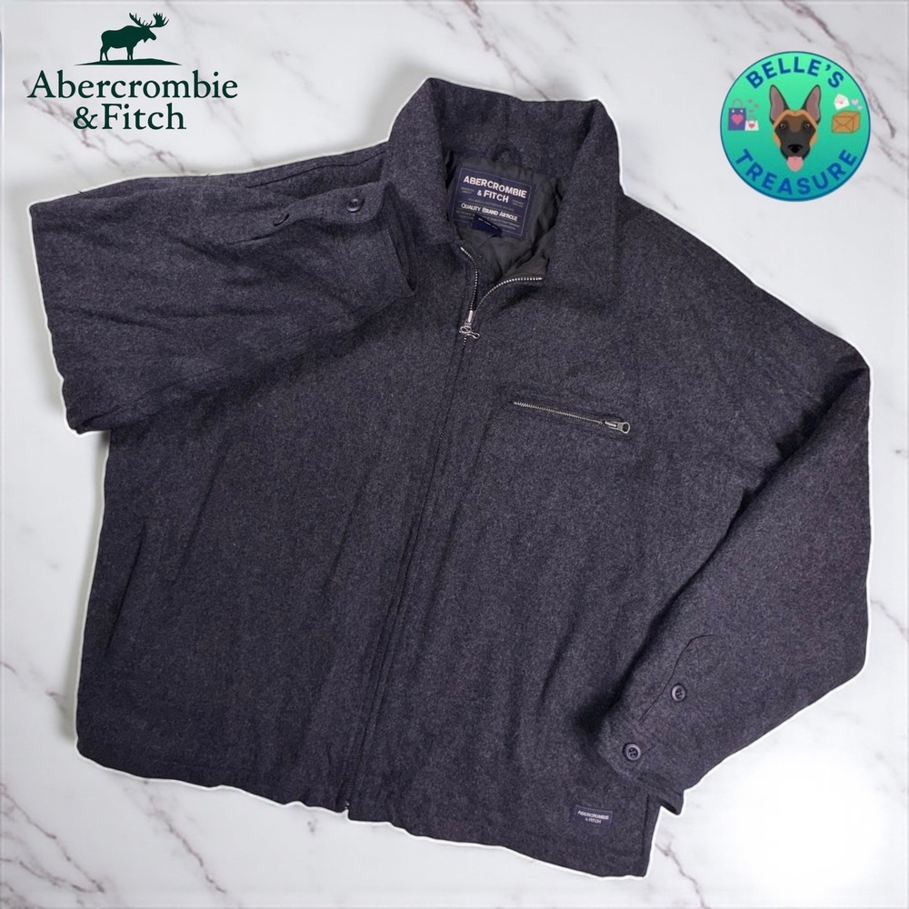 Abercrombie & Fitch Mens Gray Wool Blend Full Zip Jacket Quality Article XL